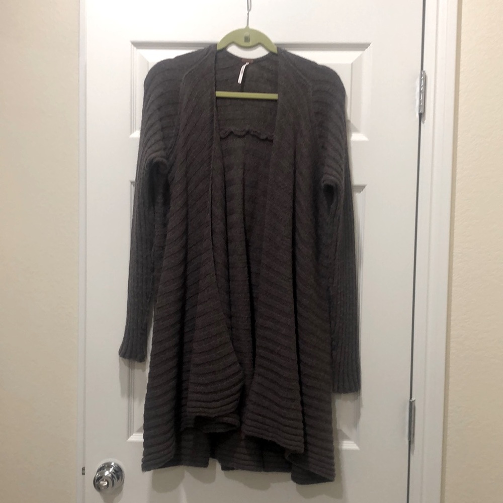 EUC Free People Dark Brown Cardigan Flare Size S Cotton/Alpaca Blend